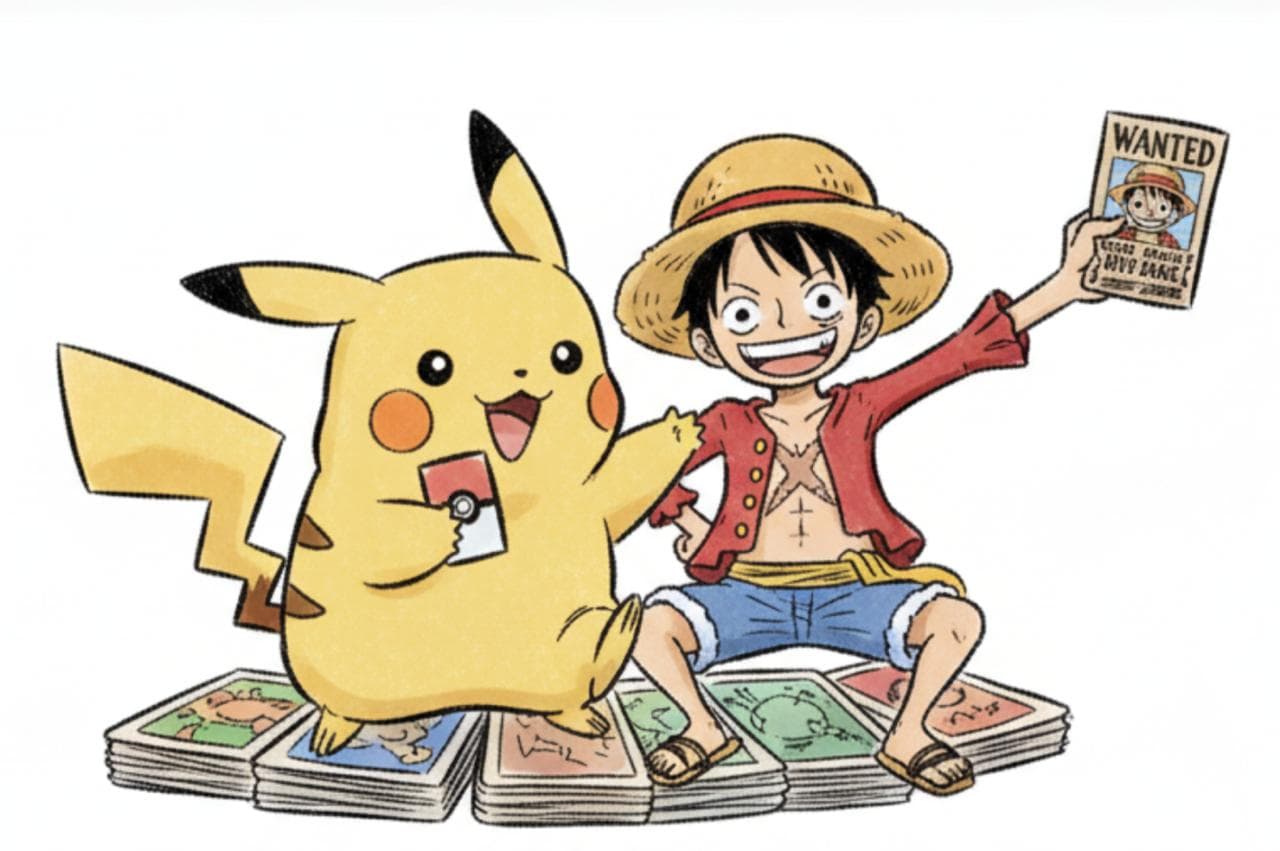 Pikachu & Luffy with TCG cards